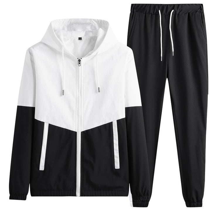 Men's Lightweight Colorblock Trackset with Hooded Windbreaker and Tapered Jogging Pants Mune Fashion