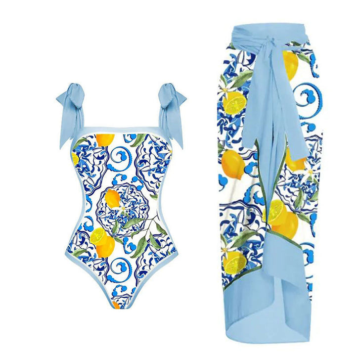 Damen Wickelrock mit elegantem Aquarell-Muster und Bindegürtel Echo Archiv