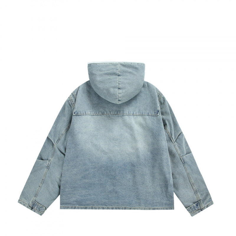 Unisex Hooded Denim Parka in Used Look with Teddy Fleece Lining and Flap Pockets Mune Fashion