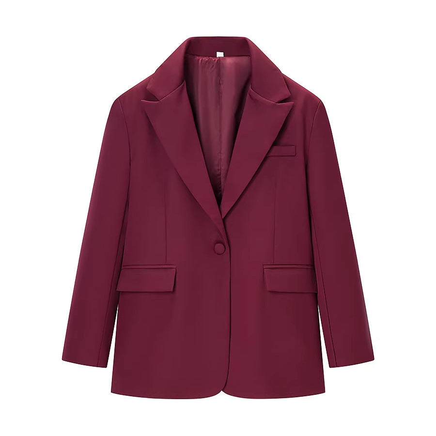 Women's Casual One-Button Blazer with Lapel Collar, Flap Pockets and Satin Lining Mune Fashion