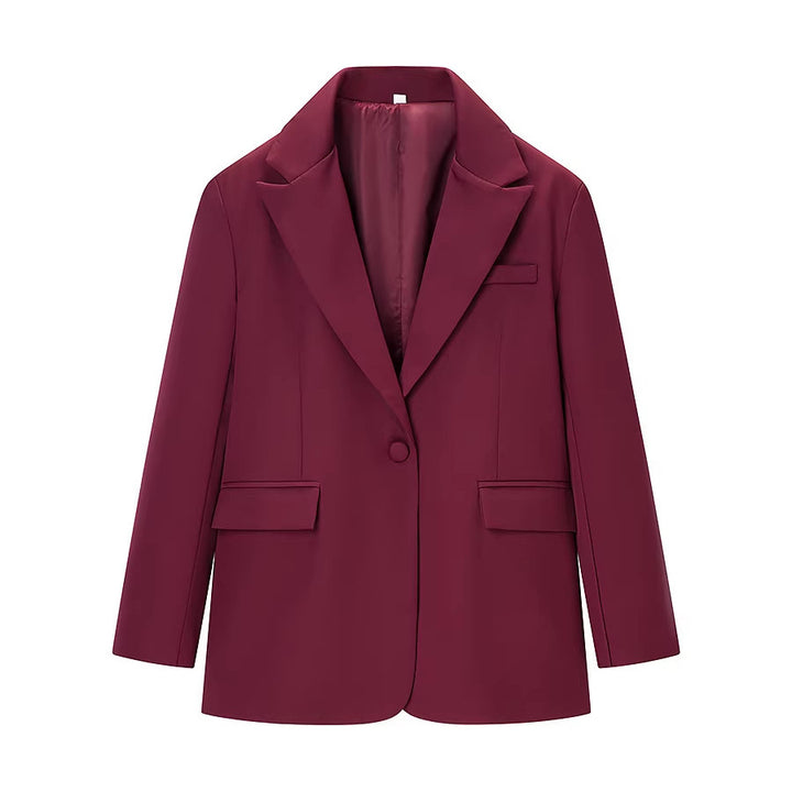 Women's Casual One-Button Blazer with Lapel Collar, Flap Pockets and Satin Lining Mune Fashion