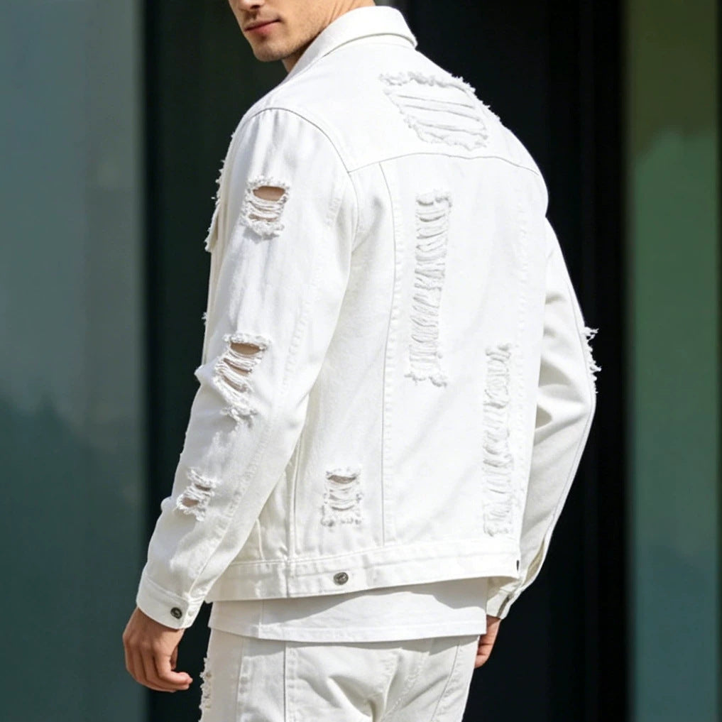 Men's Fashionable Denim Jacket with Distressed Details Mune Fashion