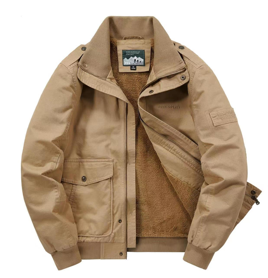 Men's Thermo-Canvas Blouson with full Teddy lining, ribbed collar, and utility patch pockets Mune Fashion