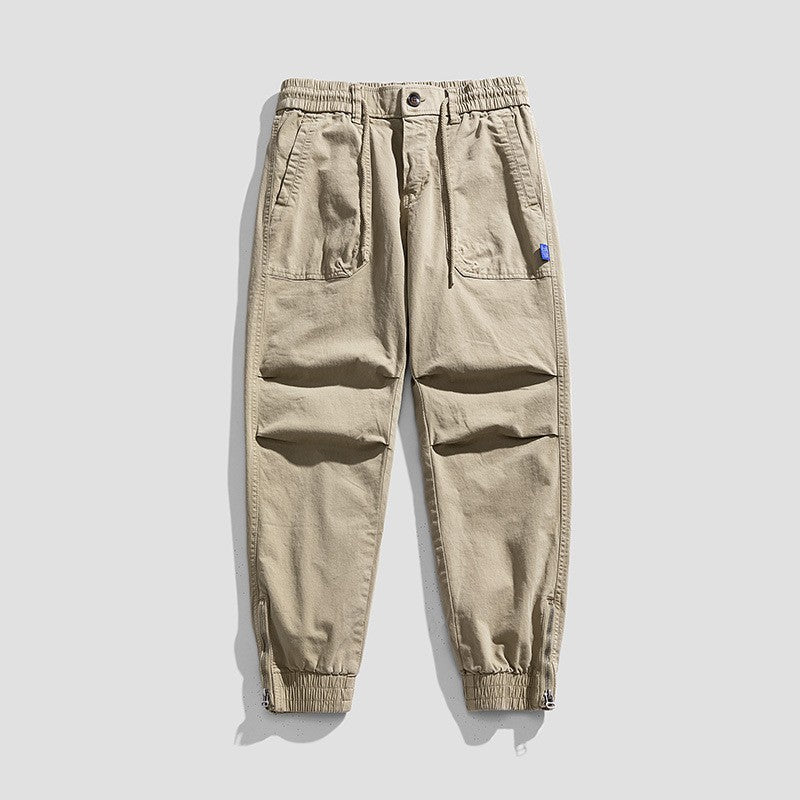 Men's Relaxed-Fit Canvas Cargo Jogger with elastic drawstring waistband, patch front pockets and zipper cuffs Mune Fashion