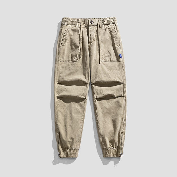 Men's Relaxed-Fit Canvas Cargo Jogger with elastic drawstring waistband, patch front pockets and zipper cuffs Mune Fashion
