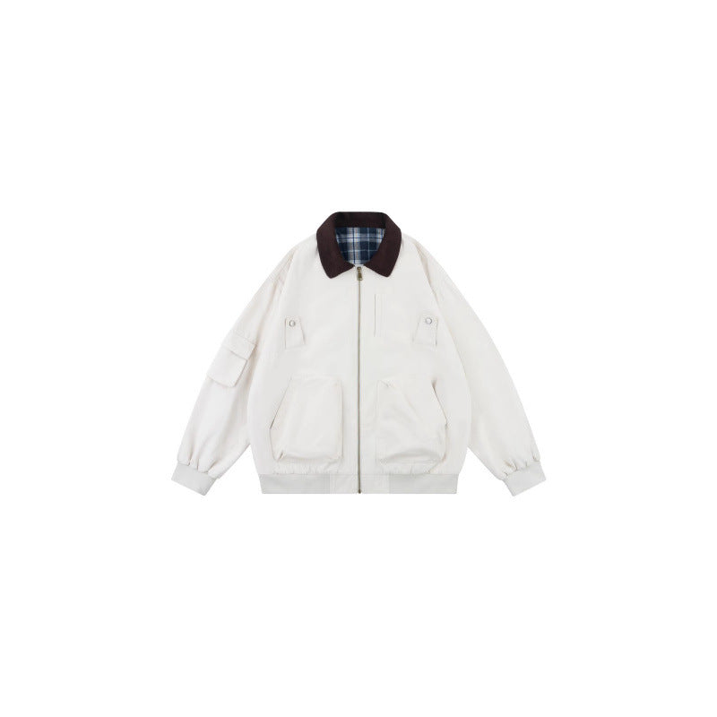 Unisex Oversized Blouson in Workwear style with cord collar and checked lined interior Mune Fashion