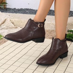 Ladies' western-inspired ankle boots with pointed toe and decorative metal buckle Mune Fashion