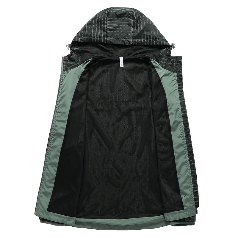 Men's Lightweight Reflective Hooded Windbreaker with Mesh Lining and Zipper Pockets Mune Fashion