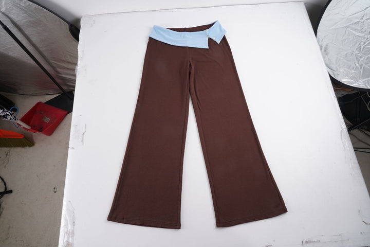 Ladies Jersey Flare Trousers with Asymmetrical Cuff and Decorative Buttons Mune Fashion