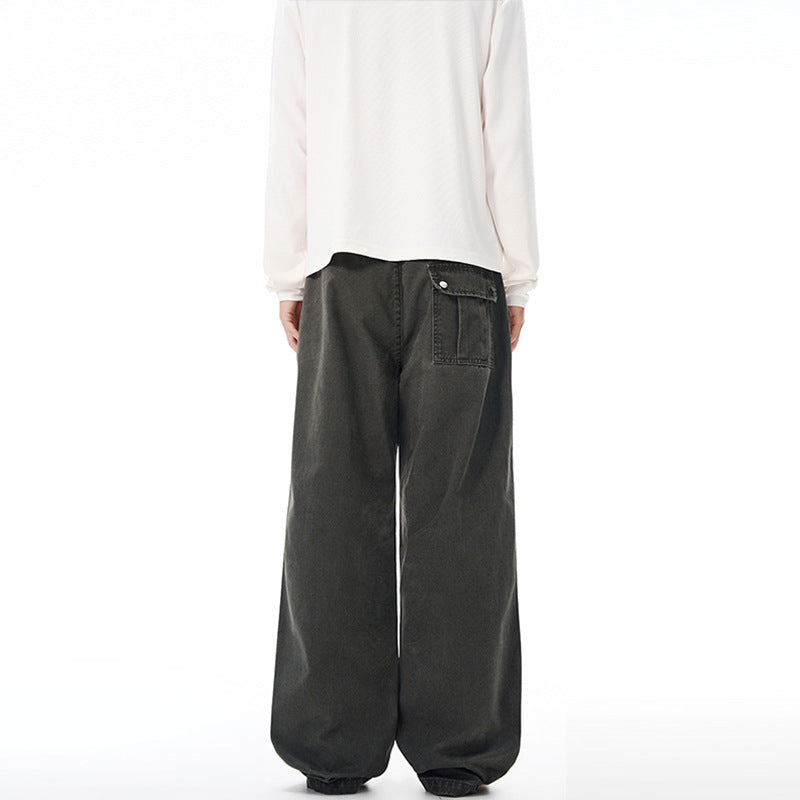 Men's Extra Wide Denim Baggy Pants with Panel Seams and Low Crotch Mune Fashion