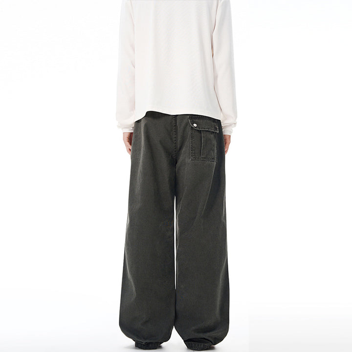 Men's Extra Wide Denim Baggy Pants with Panel Seams and Low Crotch Mune Fashion