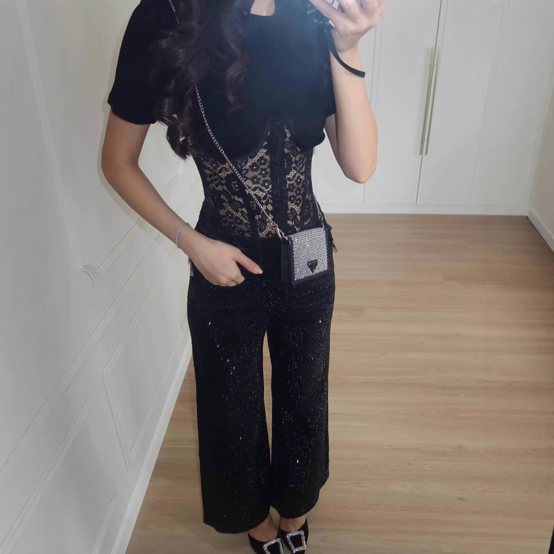 Women nan T-shirt with inserted lace corset and contoured underwire seam Mune Fashion