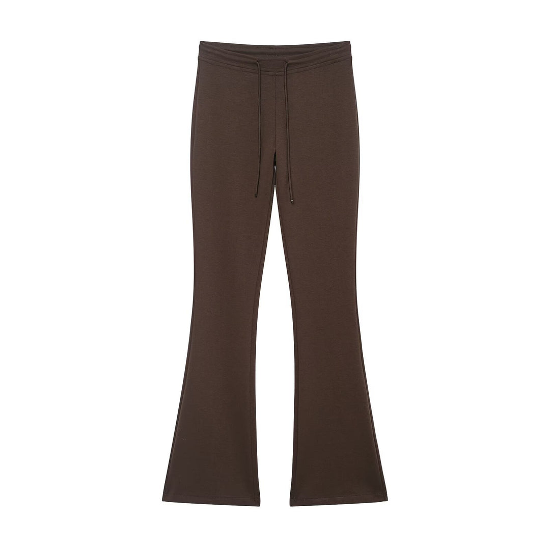 Ladies Highwaist Flared Trousers made of soft Sweat with drawstring Mune Fashion