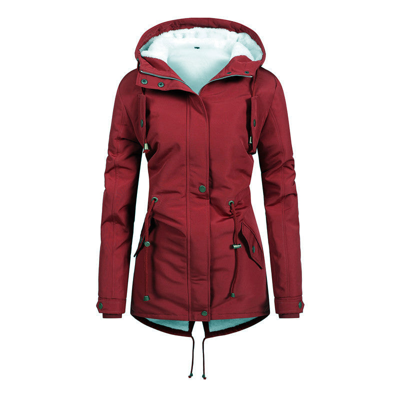 Women's Tailored Parka with Teddy Lining, Adjustable Hood and Drawstring
