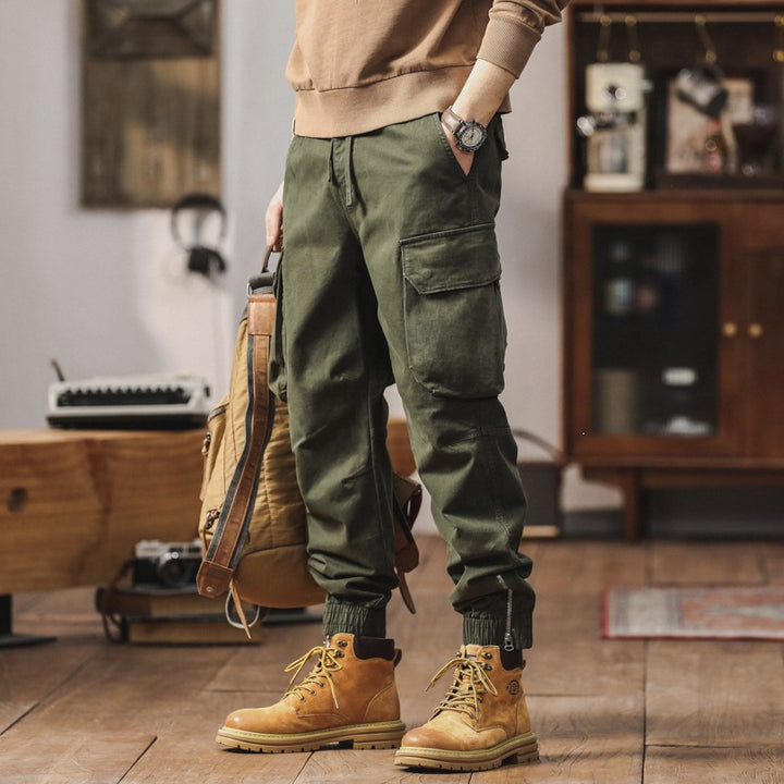 Men's Cargo Jogging Pants with Toggle Pockets, Drawstring Waistband and Gathered Cuffs Mune Fashion