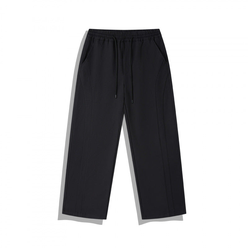 Unisex Wide Relaxed Pants with Elastic Waistband, Drawstring and Decorative Stitching Mune Fashion