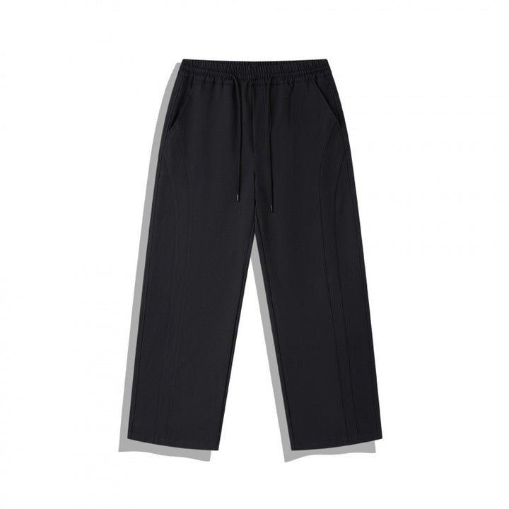 Unisex Wide Relaxed Pants with Elastic Waistband, Drawstring and Decorative Stitching Mune Fashion