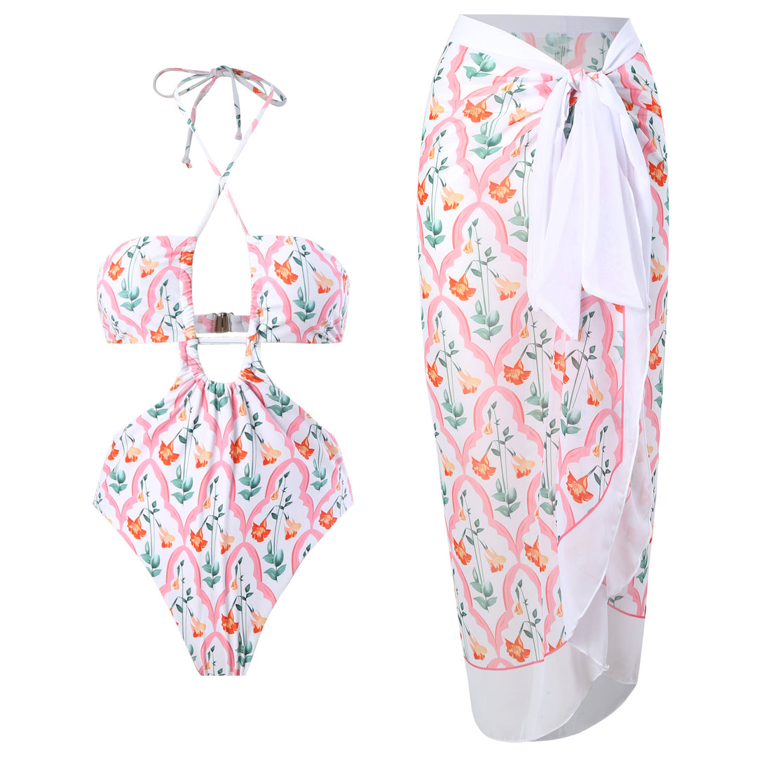 Women's bandeau bikini with floral accents and light wrap skirt Mune Fashion