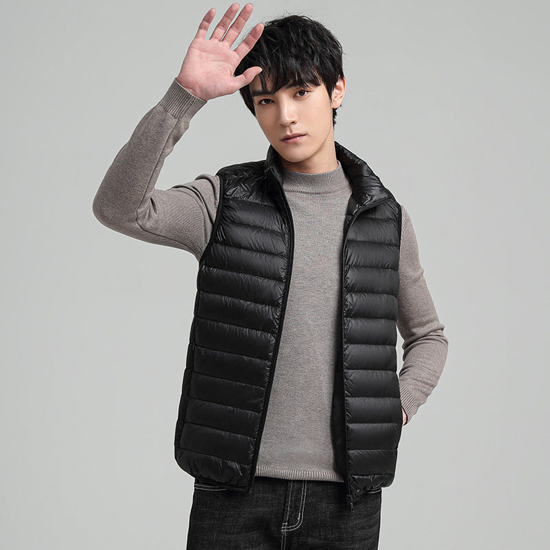 Men's Ultra-Light Quilted Insulation Vest with High Stand-Up Collar and Packing Function Mune Fashion