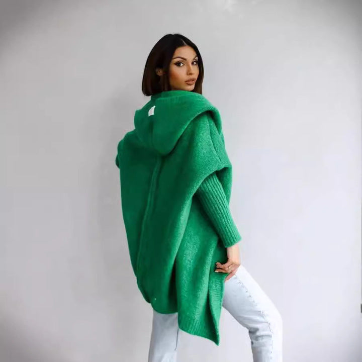 Women's Cozy Cardigan with Hood and Open Cut Mune