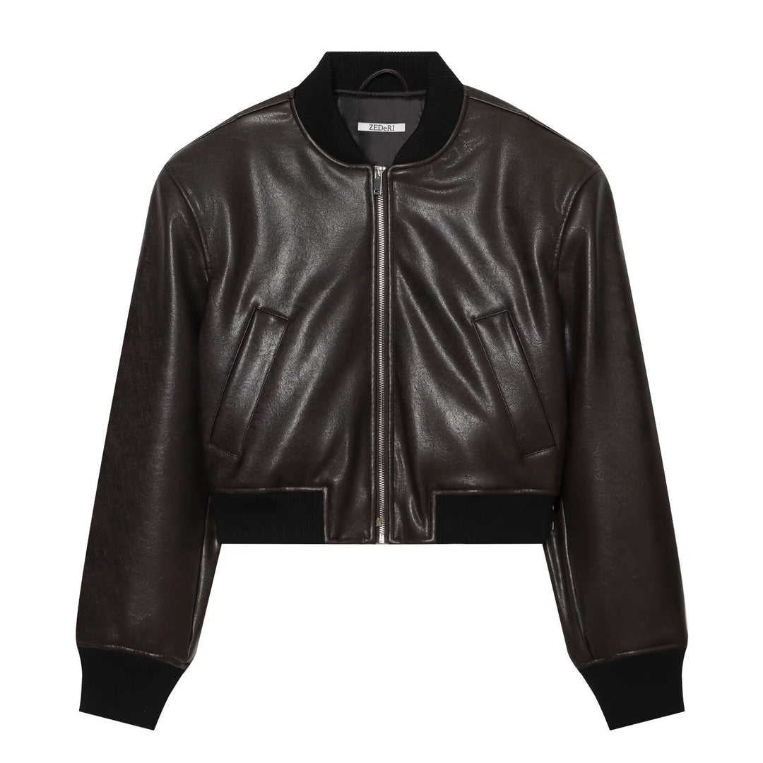 Men's leather-look bomber jacket in cropped style with ribbed cuffs Mune Fashion