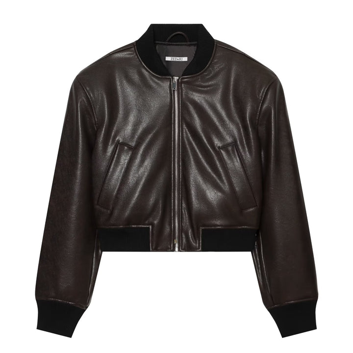 Men's leather-look bomber jacket in cropped style with ribbed cuffs Mune Fashion