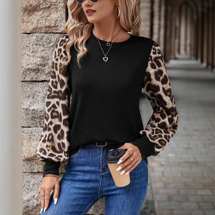Women's sweatshirt with chiffon balloon sleeves and leopard print Mune Fashion