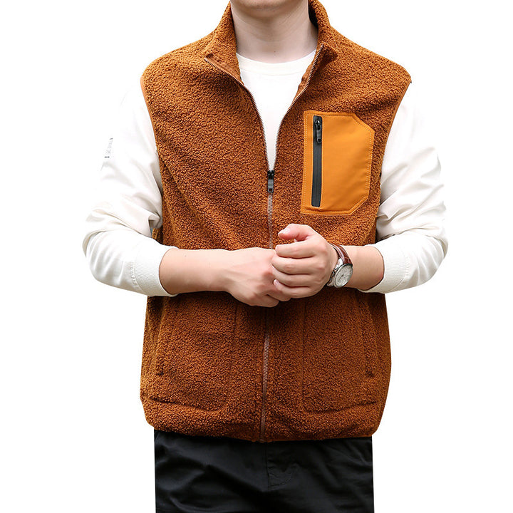 Men's Teddy Fleece Outdoor Vest with High Collar, Full Zip and Welded Chest Pocket Mune Fashion