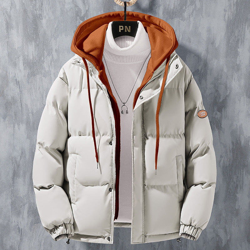 Men's padded quilted jacket with two-layer hood, two-way zipper and windproof outer shell Mune Fashion