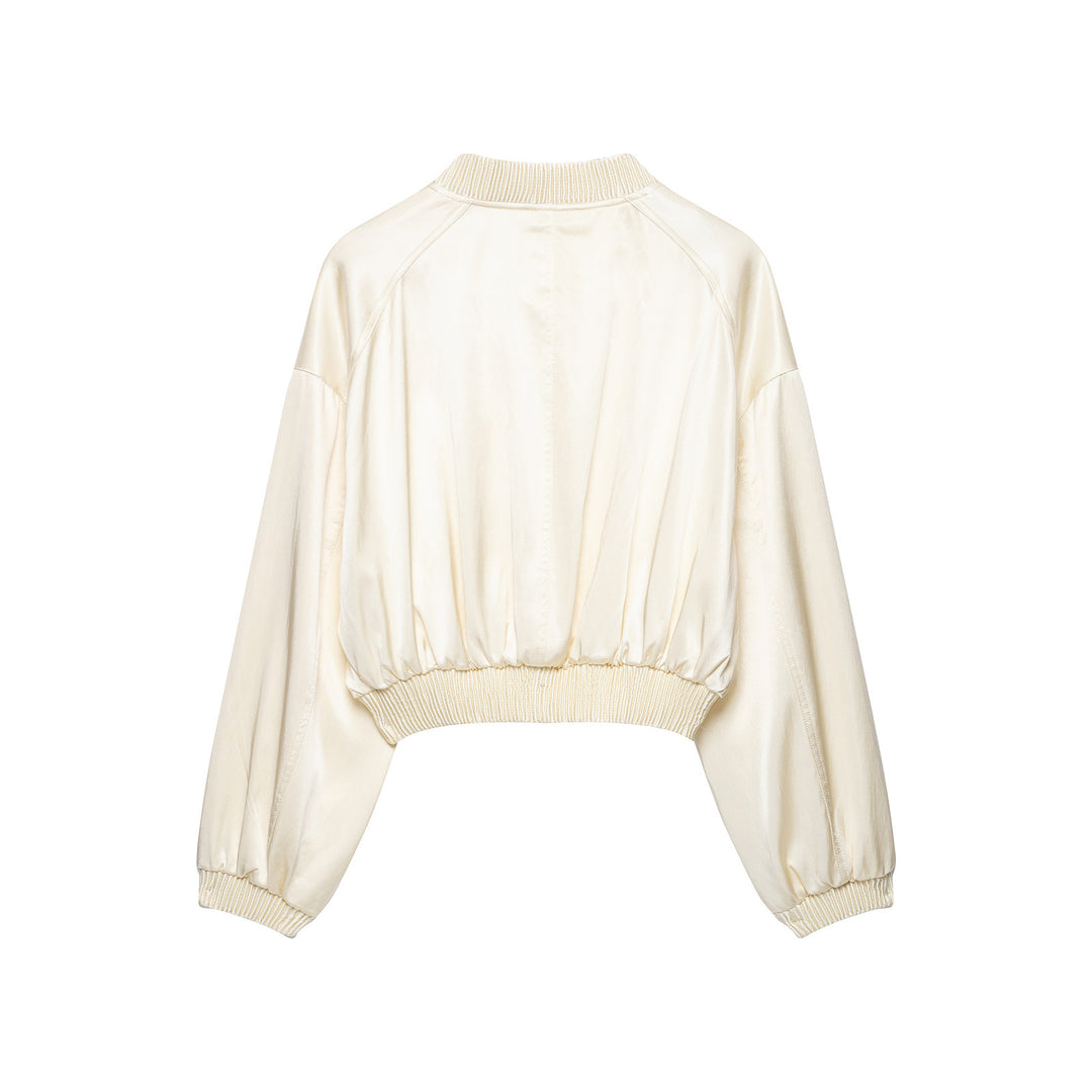 Women's short cropped bomber jacket with ribbed hem and dropped shoulder Drune