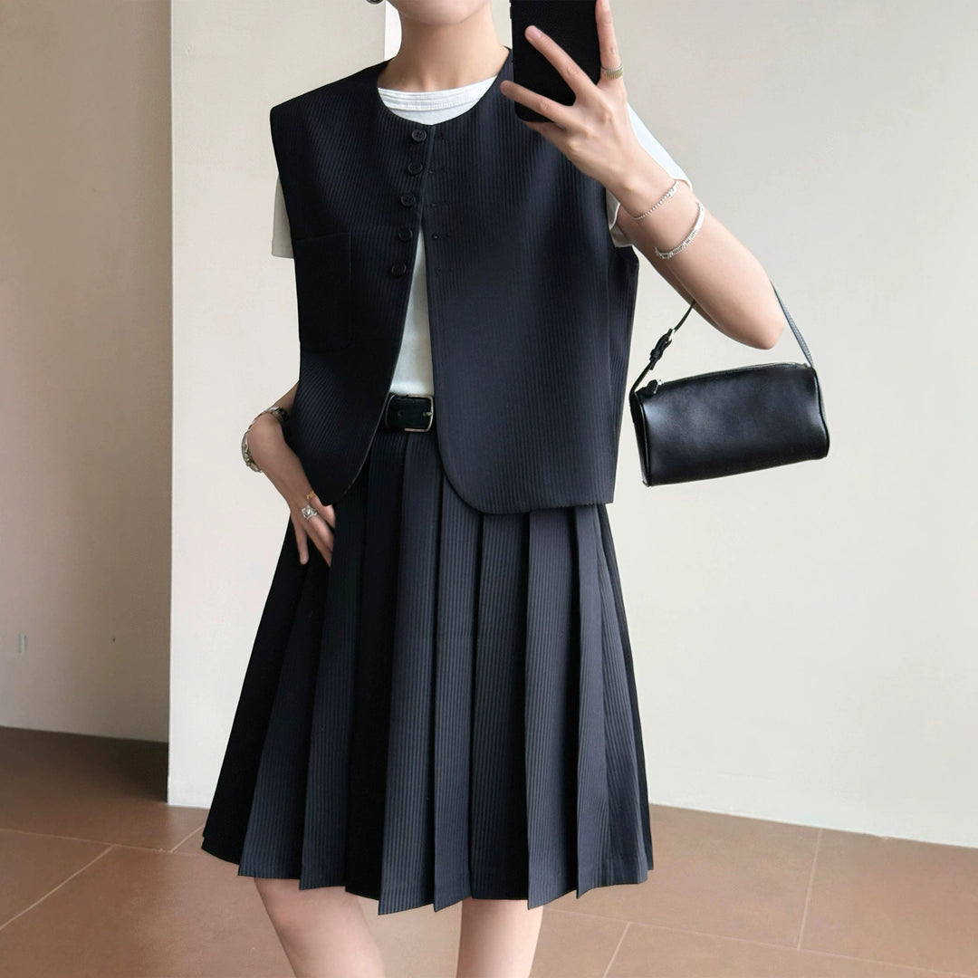 Women Elegant Blazer Vest with Striped Design Mune Fashion