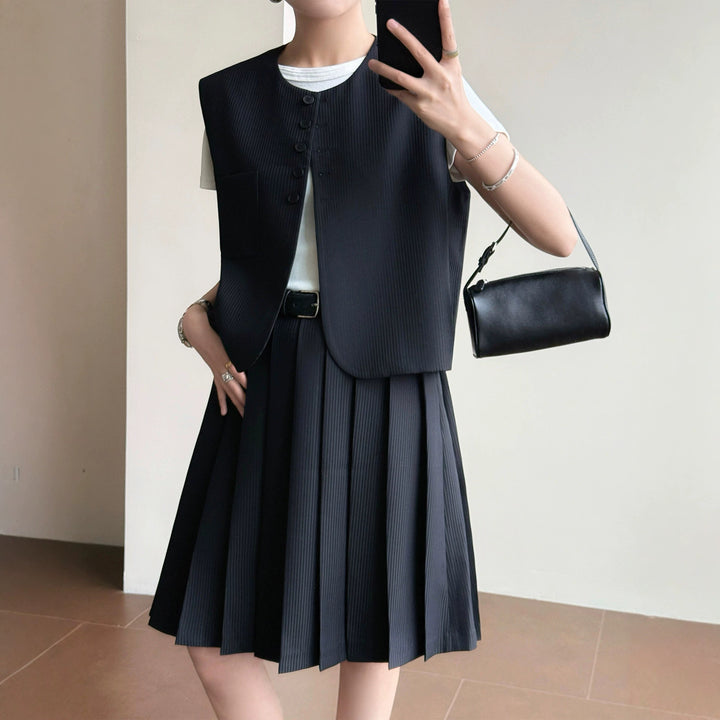 Women Elegant Blazer Vest with Striped Design Mune Fashion