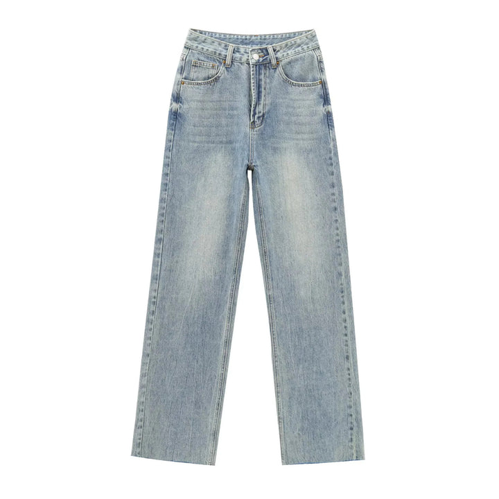 Women's high-waisted wide denim jeans with straight leg and fringed hem Mune Fashion
