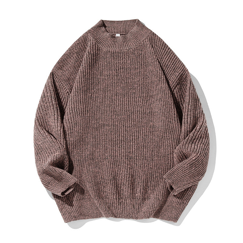 Unisex Oversized Loop Knit Sweater with Ribbed Stand-Up Collar and Chenille Melange Mune Fashion