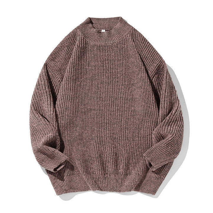 Unisex Oversized Loop Knit Sweater with Ribbed Stand-Up Collar and Chenille Melange Mune Fashion