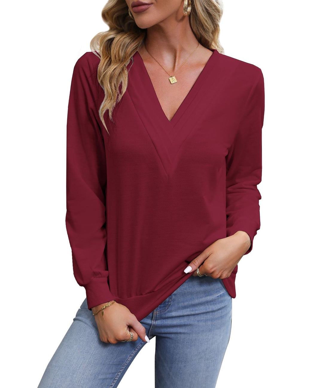Women's V-neck long sleeve made of fine stretch viscose jersey with tailored fit Mune Fashion