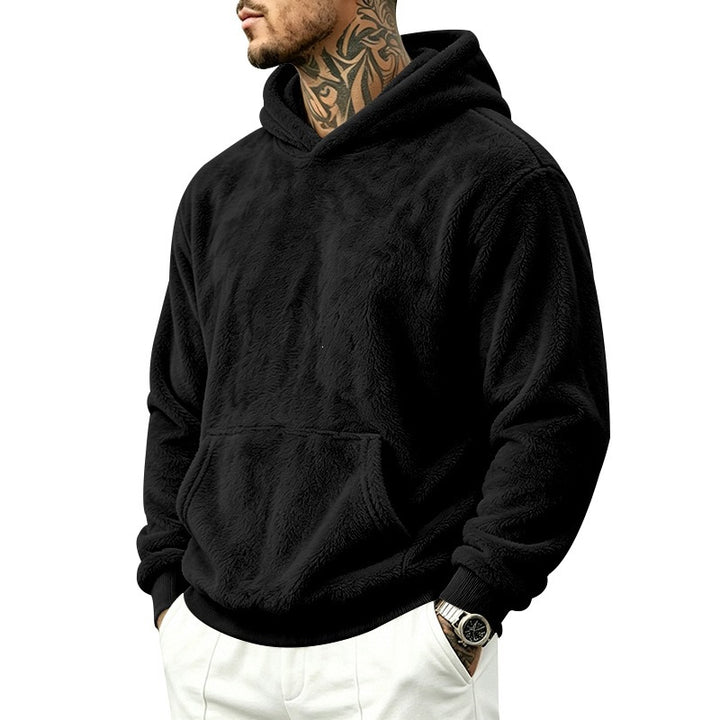 Men's Cozy Fleece Hoodie with Kangaroo Pocket and Ribbed Hem Mune Fashion