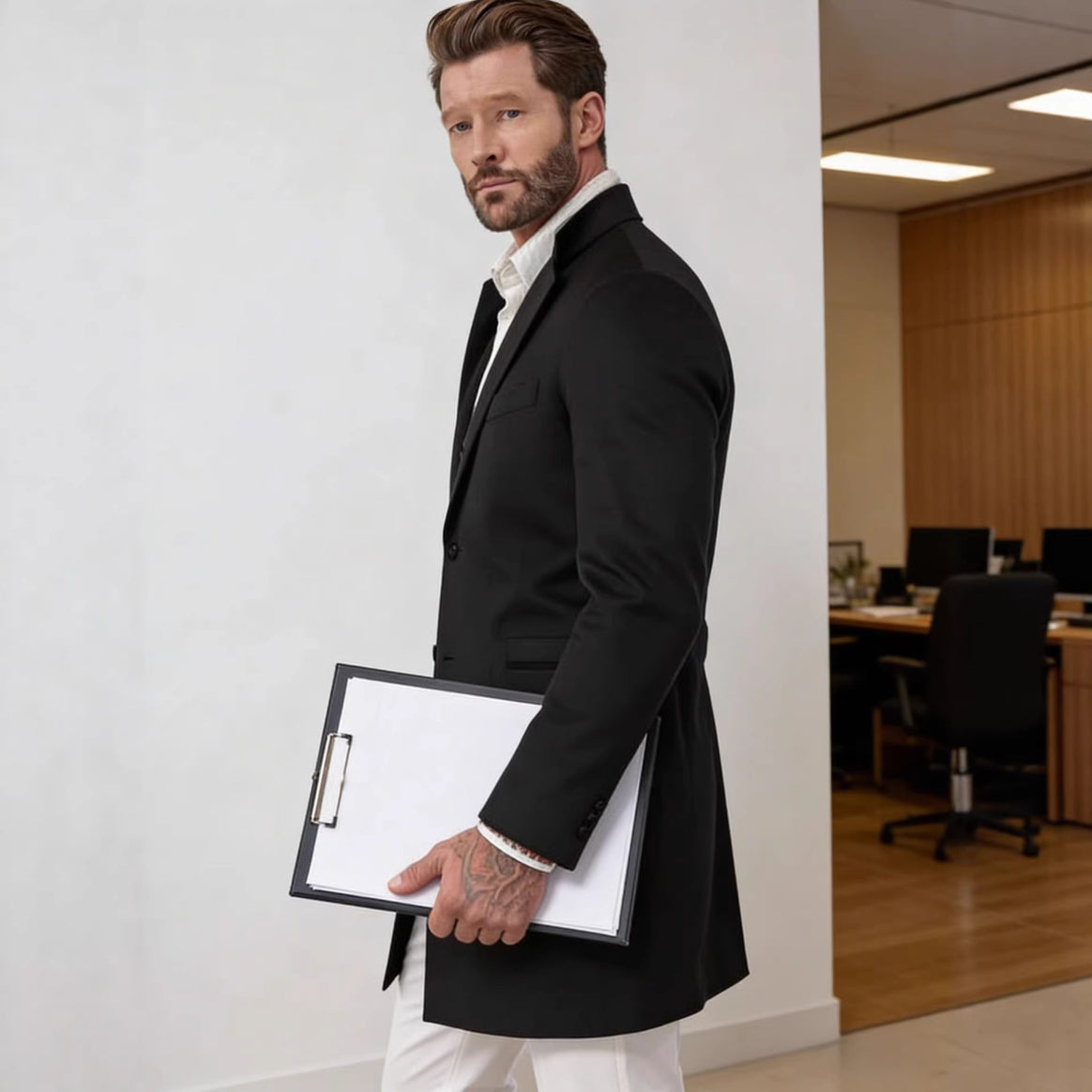 Men's Long Unstructured Linen Blazer with Single Button Closure and Patch Pockets Mune Fashion
