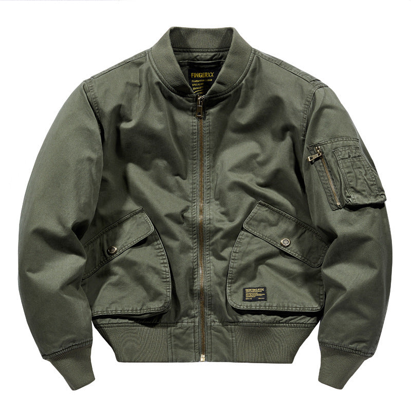 Men's Canvas Bomber Jacket in Utility Style with Arm Pocket and Large Flap Pocket Design Mune Fashion
