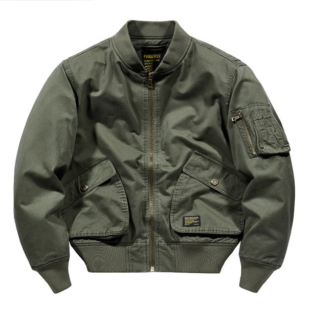 Men's Canvas Bomber Jacket in Utility Style with Arm Pocket and Large Flap Pocket Design Mune Fashion