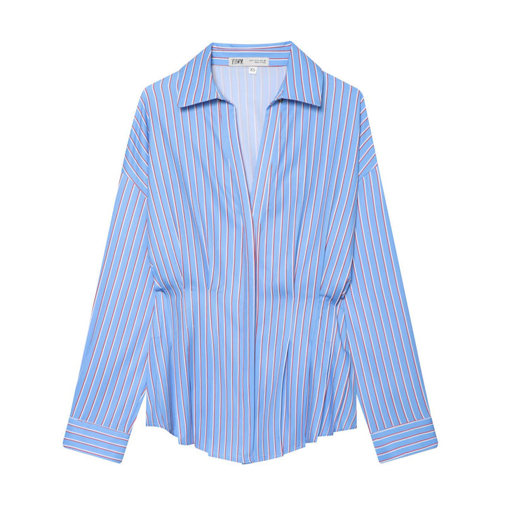 Women's Loose Shirt Blouse with Waist Pleats and Dropped Shoulders Mune Fashion