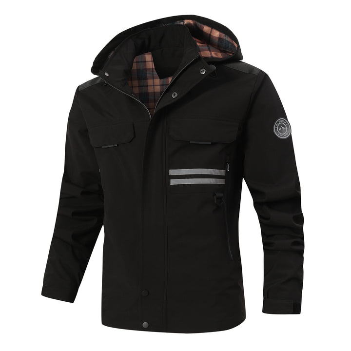 Men Water-repellent Softshell Parka with Hood, Reflective Inserts and Multifunction Pockets Mune Fashion