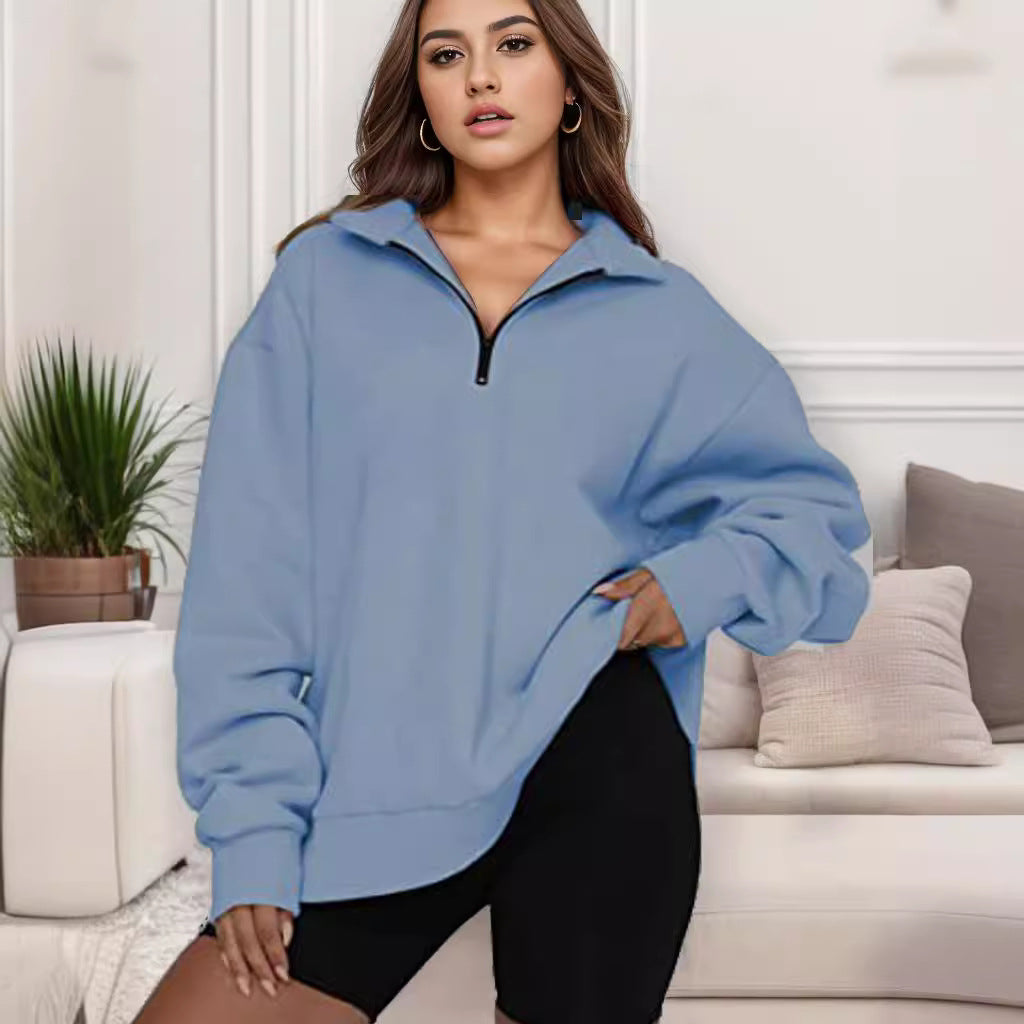 Women's oversized sweatshirt with half-zip and stand-up collar Mune Fashion