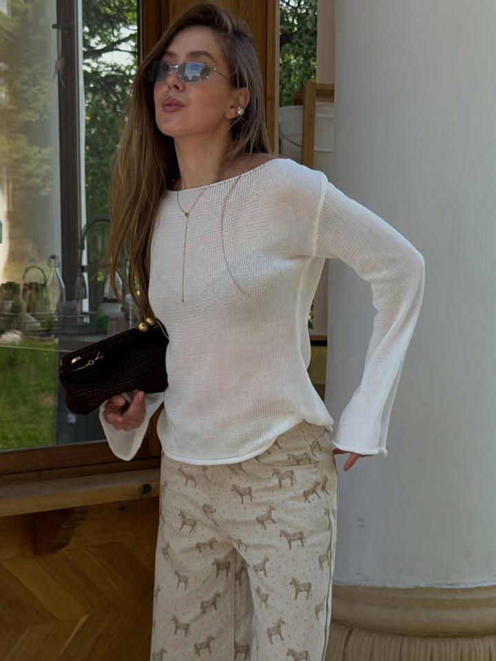Women's chunky knit pullover with wide boat neck & extra wide trumpet sleeves Mune Fashion