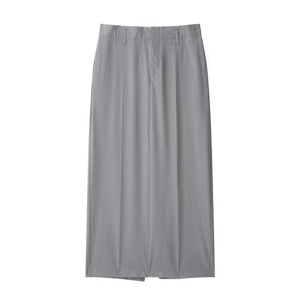 Women's Straight Midi Skirt with Crease, High Waist and Belt Loops Mune Fashion