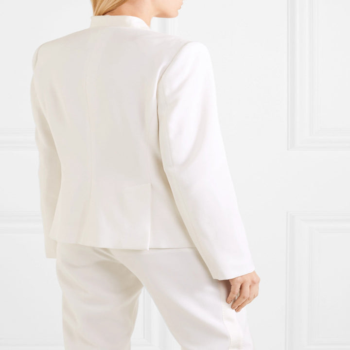 Women's Couture Double-Breasted Blazer with Minimalistic Shawl Collar and Concealed Fabric Buttons Mune Fashion