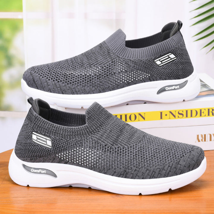 Ladies seamless knit slip-on everyday walker with elastic ankle shaft and shock-absorbing air cushion midsole Mune Fashion
