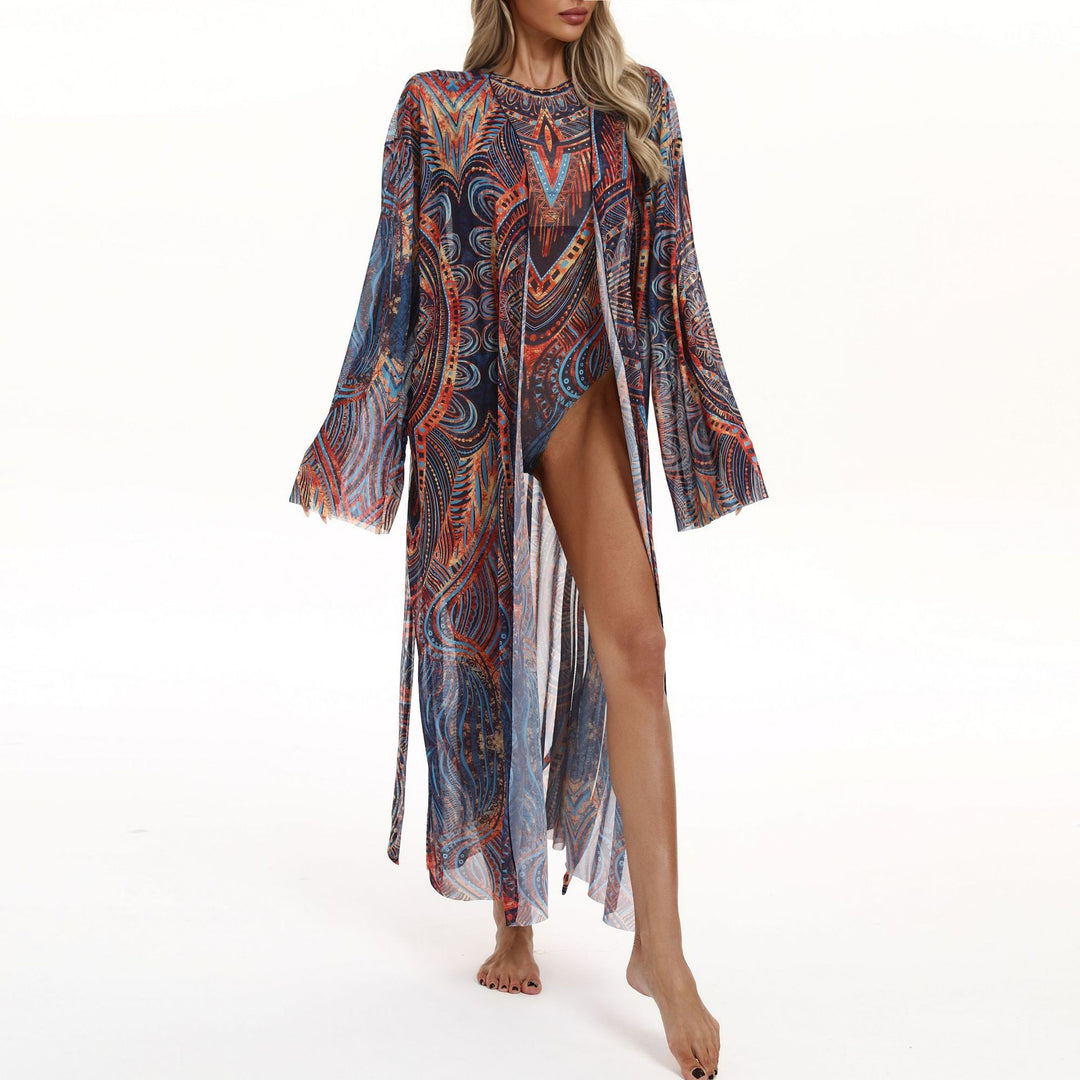 Women's Transparent Beach Kimono with Floral Patterns Mune Fashion