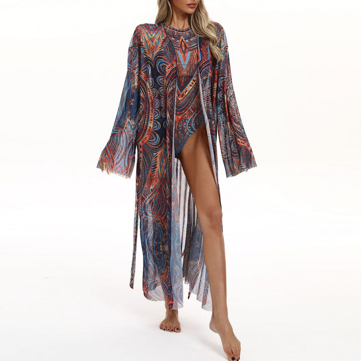 Women's Transparent Beach Kimono with Floral Patterns Mune Fashion