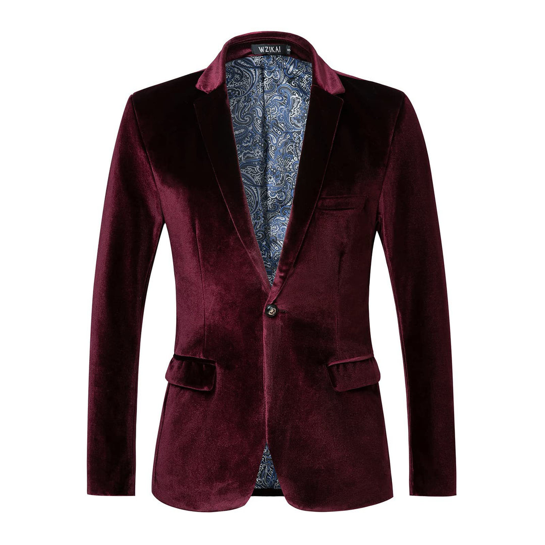 Men's tailored velvet tuxedo jacket with satin lapels and single-button closure Mune Fashion